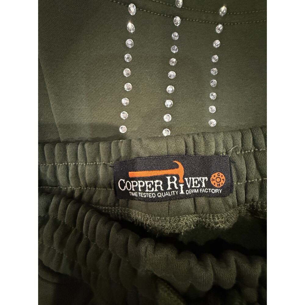 Copper Rivet Men's Olive Flared Sweatpants Rhinestones Drawstring Elastic M - Picture 8 of 9